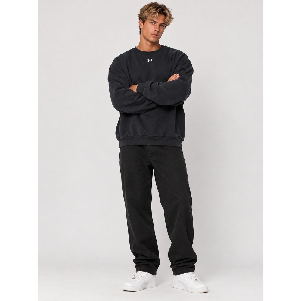 Under Armour Cotton Blend Black Fleece Crewneck Pullover Sweatshirt Long 3XL